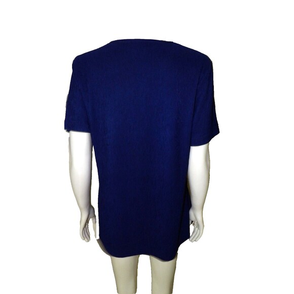 Flora Dark Blue Textured Short Sleeve Shirt Pullover Top Size Med Women Vintage - Picture 4 of 10